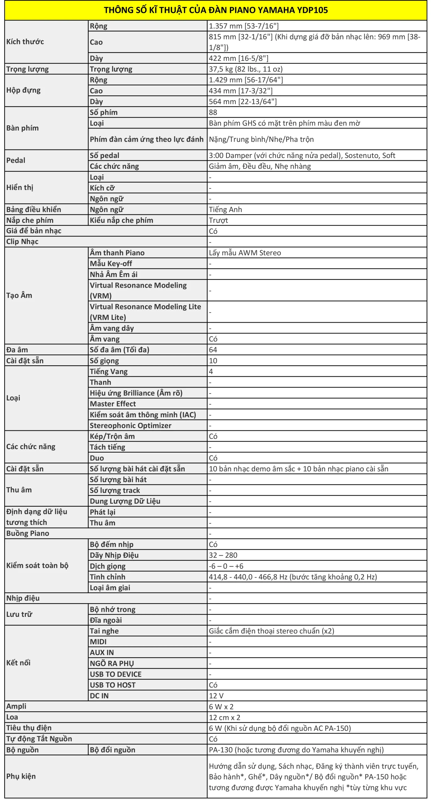 Hình ảnh thông số kĩ thuật của Đàn Piano Yamaha YDP105 thong-so-ki-thuat-dan-piano-yamaha-ydp105-musiccity